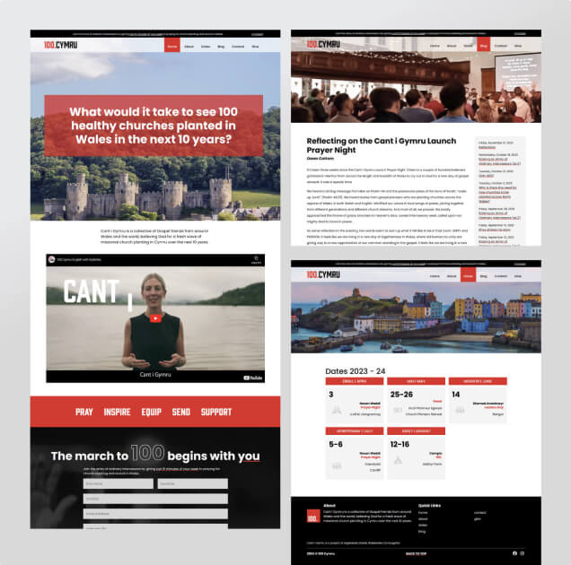 A collage of the 100 Cymru website project